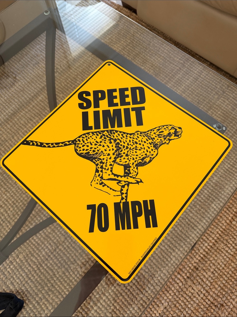 Yellow Cheetah 'Speed Limit 70 MPH' Animal Themed Sign